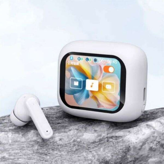 Wireless earphones with control screen
