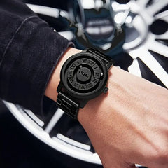 Futuristic watch with magnetic dial